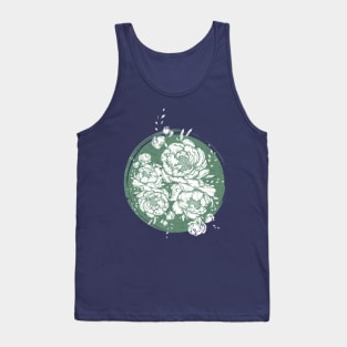 Distressed Green Flowers Tank Top